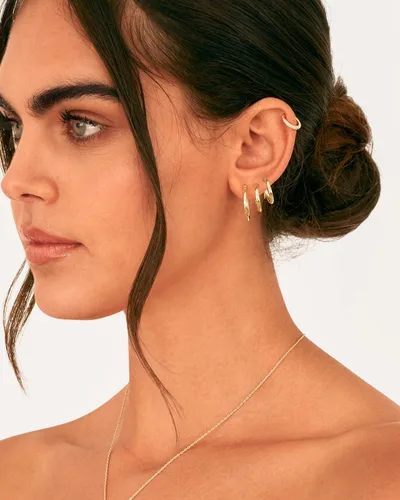 Miniatura 2 de PAVOI 18K Gold Plated 925 Sterling Silver Posts Small Hoop Earrings for Women - Trendy Geometric Plain Chunky Huggie Earscape Piercing Pack