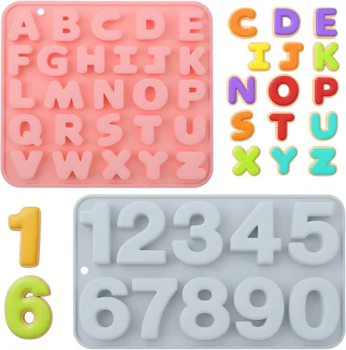 2 moldes de silicona para alfabeto, moldes de letras de silicona, moldes de letras de chocolate de grado alimenticio, molde de números para hornear,