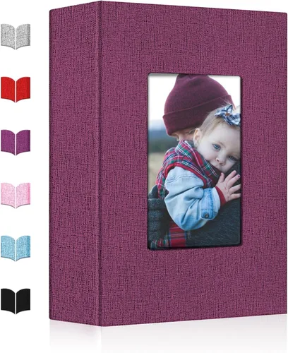 Miniatura 10 de Álbum de fotos pequeño 4x6, álbum de fotos con cubierta de lino deslizable, minilibro de fotos con capacidad para 100 fotos de 4x6 con 50 hojas