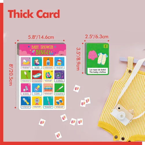 Miniatura 4 de Juego de bingo para baby shower, 50 tarjetas de bingo bilingües en español e inglés para fiesta de revelación de género, baby shower, recuerdos