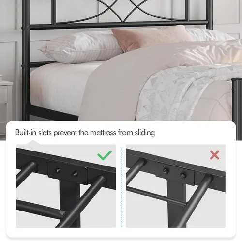 Miniatura 4 de Yaheetech Estructura de Cama Tamaño Twin Plataforma de Metal con Cabecero de Diseño Curvo Piecero/No Necesita Somier/Base de Colchón/Soporte Negro