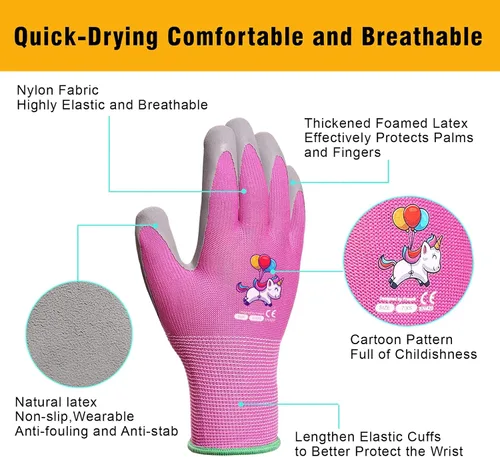 Miniatura 6 de KDK - Guantes de jardín para niños de 5 a 7 años, guantes de trabajo en el jardín para niños pequeños, jóvenes, niñas, niños, guante de goma suave
