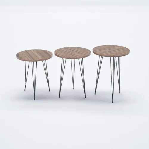 Miniatura 8 de Juego de 3 anidados redondos, base moderna de aspecto de grano de madera para mesas de centro o mesitas de noche, mesa auxiliar, mesa auxiliar Nuez