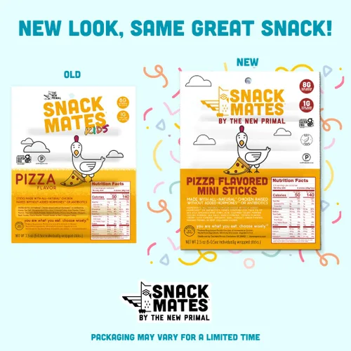 Miniatura 7 de The New Primal Snack Mates Pepperoni Pizza Chicken Sticks, bocadillos saludables sin gluten para niños, bajos en azúcar y altos en proteínas