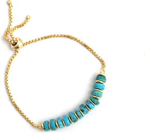 Miniatura 40 de Natural Heishi Beads With Spacers Slider Bracelet Gemstone Healing Jewelry With 14k Yellow Gold Plated 8- Inch Adjustable Length
