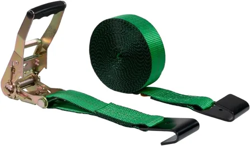 Miniatura 38 de Mytee Products Correas de amarre de trinquete con ganchos planos, 2 pulgadas x 20 pies amarillos 10,000 libras de resistencia a la rotura