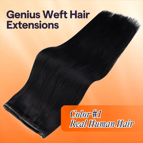 Miniatura 2 de Full Shine Genius Extensiones de cabello con trama atadas a mano, para coser sin costuras, cabello humano real, extensiones de cabello sedoso