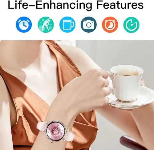 Miniatura 7 de Yihou Relojes inteligentes para mujer, rastreador de actividad física, reloj de fitness con monitor de frecuencia cardíaca, monitoreo del sueño, Rojo