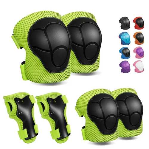 Miniatura 16 de Rodilleras para niños, rodilleras y coderas, conjunto de equipo de protección para niños y niñas con protectores de muñeca 3 en 1 para patinaje, Azul