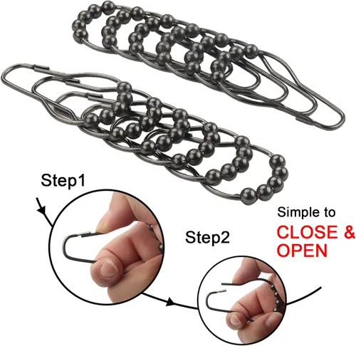 Miniatura 3 de Anillos de ganchos para cortina de ducha, anillos de cortina de ducha de metal inoxidables para cortinas de baño, juego de 12, níquel negro