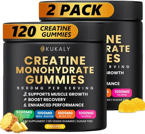Miniatura 10 de kukaly Gomitas de monohidrato de creatina para hombres y mujeres, gomitas de creatina de 9000 mg sin azúcar, sabor mezclado con L-taurina, BCAA 2:1