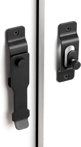 Miniatura 5 de INIRET Paquete de 2 pestillos para puerta de granero, 4.33 x 3.23 pulgadas, acero inoxidable negro mate, cerraduras de puerta abatibles, cerraduras