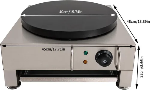 Miniatura 7 de Máquina de crepas comercial de 16 pulgadas de 2200 W, máquina eléctrica para panqueques con placa calefactora redonda antiadherente para crepé