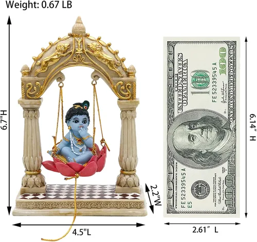Miniatura 4 de alikiki Baby Krishna on Swing - Estatua de ídolo hindú de 6.7 pulgadas de alto, estatua de ídolo de Krishna, mini artículo de Murti de la India
