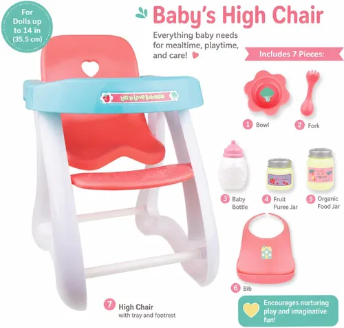 Miniatura 2 de JC Toys - Cuna mecedora y accesorios para muñeca, perfectos para pequeños Juego de sillas altas rosa/azul