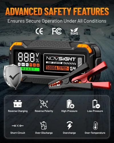 Miniatura 2 de NOVSIGHT Arrancador de batería de automóvil – Arrancador de batería portátil de 5000 A (12.0 L de gasolina/10.0 L diesel) caja de arranque de coche