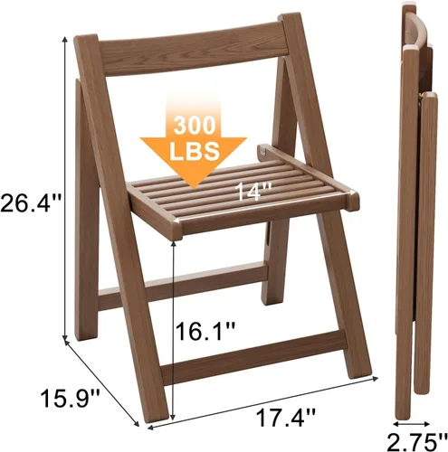 Miniatura 3 de AnywaysWood Soild - Juego de 2 sillas plegables de madera para interiores o exteriores, capacidad de 300 libras, ahorro de espacio y diseño portátil