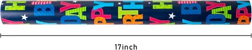 Miniatura 4 de Garbendy Papel de regalo de cumpleaños – Mini rollo – 17 pulgadas x 16.5 pies – Coloridas letras felices en papel azul papel de regalo perfecto