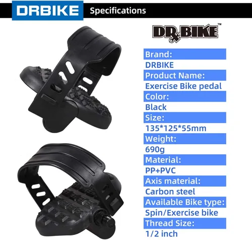 Miniatura 7 de DRBIKE Pedales de bicicleta de repuesto con correa para bicicleta estacionaria, bicicleta giratoria, reclinada, bicicleta ejercitadora, negro, 1 par