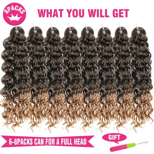 Miniatura 4 de Unionbeauty Paquete de 8 Cabello de Ganchillo GoGo Curl - 18 Pulgadas Extensión de Cabello Rizado Sintético Onda de Agua para Mujeres Negras - Rizo