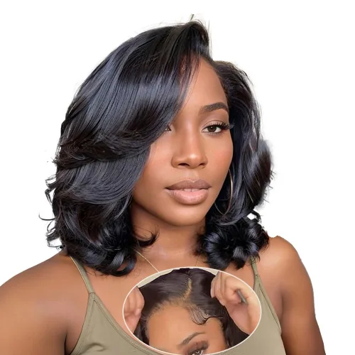 Miniatura 11 de Pelucas de cabello humano sin pegamento, prearrancadas, onduladas, sin pegamento, encaje precortado, 4 x 4, peluca de cabello humano de 6 pulgadas