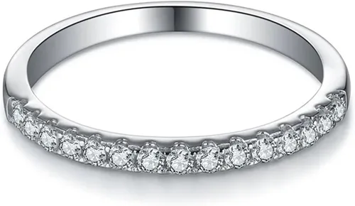 Miniatura 2 de Anillo redondo de moissanita con pavé de media eternidad para mujer, de 0.33 quilates, plata de ley 925, rodio