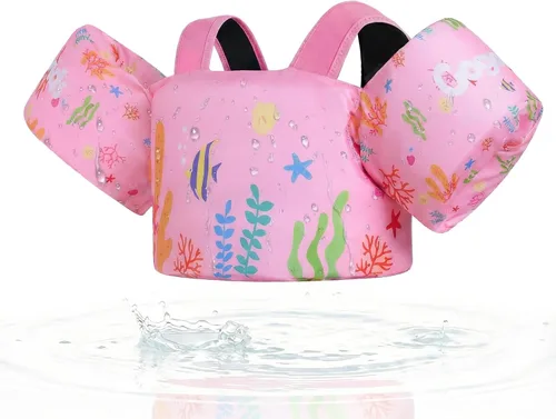 Miniatura 17 de Gogokids Chaleco de natación para niños pequeños, flotadores para niños de 24 a 66 libras, bonita chaqueta de natación de dibujos animados con arnés