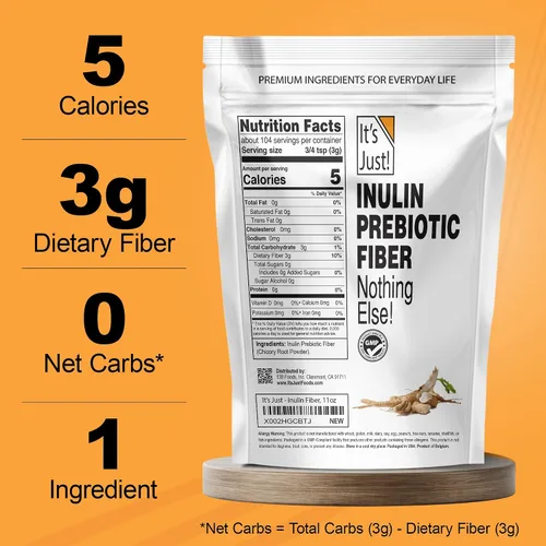Miniatura 5 de It's Just! - Fibra prebiótica de inulina, soluble en agua, polvo de raíz de achicoria, promueve la salud intestinal, fabricado en Estados Unidos