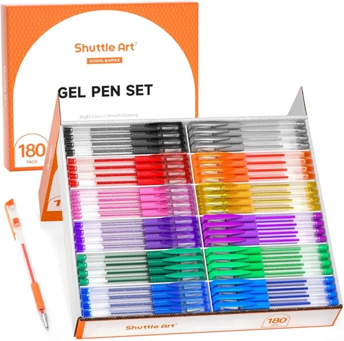 Shuttle Art Bolígrafos de gel, paquete de 180 bolígrafos de gel, 12 colores surtidos a granel para adultos, libros de colorear, dibujo, garabatos,