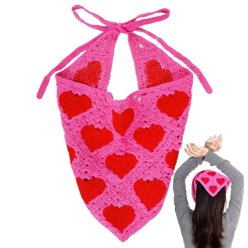Miniatura 14 de hoyuwak Pañuelo para la cabeza de ganchillo, bandanas, diademas de corazón, bufanda, cubiertas para la cabeza, accesorios para el cabello rosa