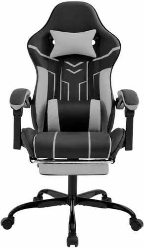 Miniatura 9 de Silla de escritorio para juegos para adultos, silla ergonómica para juegos con reposapiés, reposacabezas y soporte lumbar, material de cuero, altura