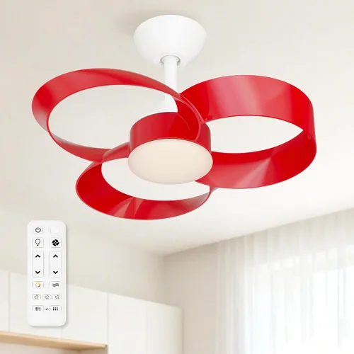 Miniatura 9 de FANX - Ventilador de techo de 22 pulgadas con luz y control remoto, motor CC silencioso, LED regulable, control reversible de 3 velocidades, Amarillo