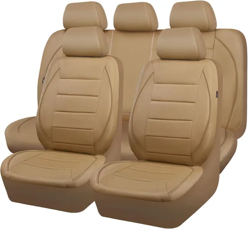 Miniatura 26 de CAR PASS Fundas de Asiento de Automóvil de Cuero Sintético con Ribetes Juego Completo, Fundas de Asiento de Cuero Transpirable Gris para Gris