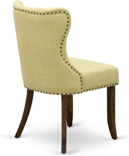 Miniatura 7 de East West Furniture SIP7T37 Sion Modern Parson - Juego de 2 sillas tapizadas de tela de lino con botones copetudos y ribete de clavo, juego de 2