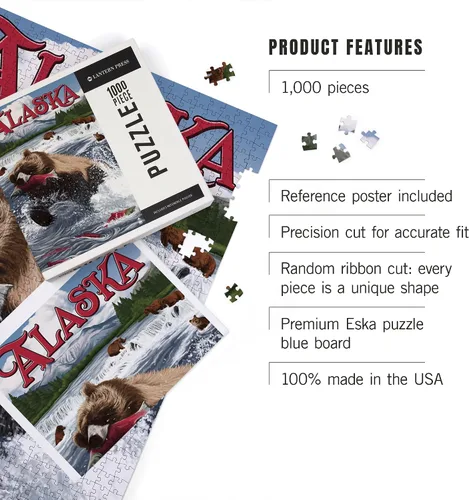 Miniatura 4 de Lantern Press Rompecabezas de 1000 piezas, pescado de salmón de oso grizzly, Alaska