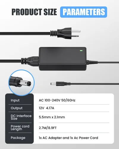Miniatura 2 de Adaptador de corriente de cargador de 12V 4.17A compatible con consola de bicicleta estática Peloton PLTN-RB1VO, RB1V1, RB1VQ, cable de alimentación