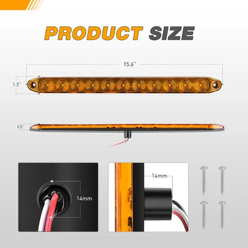 Miniatura 2 de GOOACC Barra de luz de remolque de 16 pulgadas, 2 unidades, 11 luces LED ámbar señales de giro intermitentes izquierda derecha, luces marcadoras