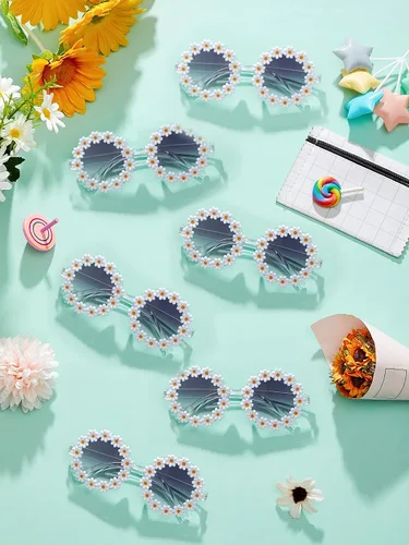 Miniatura 4 de 12 pares de lentes de sol redondos con diseño de margaritas para niños pequeños, divertidos lentes de sol para fiesta, playa, fiesta infantil