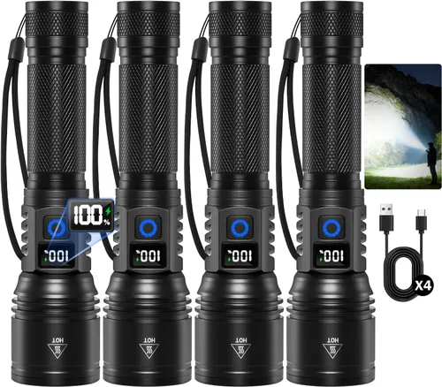 Miniatura 8 de Linternas recargables de alto lúmenes, paquete de 2 unidades, 5 modos de iluminación, linterna LED potente, luces tácticas de mano para emergencias