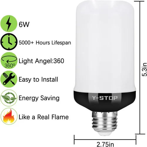 Miniatura 8 de Y- STOP Bombillas LED de llama mejoradas, 4 modos de luz parpadeante para exteriores con efecto invertido, bombilla de llama de base E26