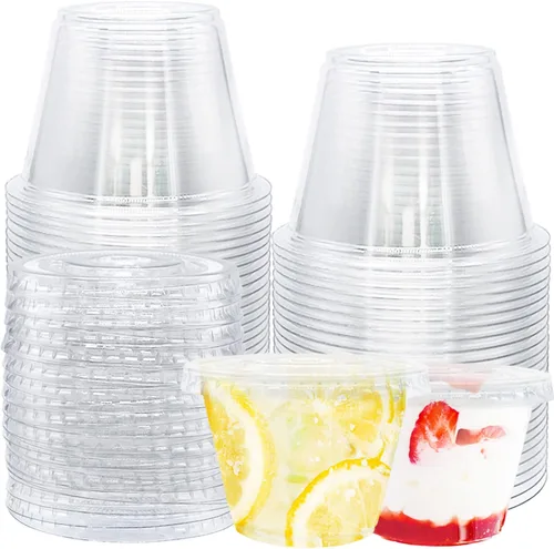 Miniatura 9 de Tiaiidi Vasos de plástico transparentes con tapas, 6 onzas - Juego de 50 Mini vasos de postre con tapas de cúpula (sin agujero), vasos desechables