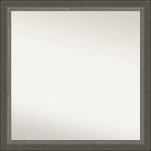 Miniatura 410 de Amanti Art Espejo de baño plateado para sobre fregadero, 25 x 25 pulgadas, espejo de tocador cuadrado estrecho de níquel cepillado, marco de madera