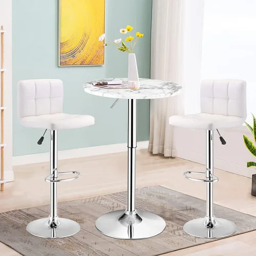 Miniatura 2 de Giantex Mesa redonda de pub ajustable en altura, mesa giratoria de 360° con patas plateadas y base para el hogar, mesa de bar (blanco)