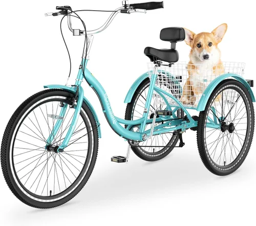 Miniatura 12 de NAIZEA Adult Tricycle, 7 Speed Three Wheel Cruiser Bike, 20/24/26 inch Adult Trikes 3 Wheel Bikes with Large Basket for Seniors, Adults, Women, Men