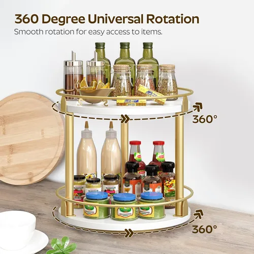 Miniatura 4 de YATINEY Lazy Susan SR22DW - Organizador de especias giratorio, organizador de platos giratorios de 2 niveles, soporte industrial para especias