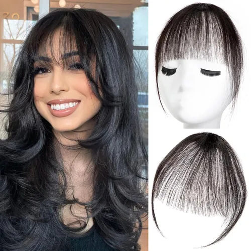 Miniatura 13 de Flequillo con clip, extensiones de cabello humano 100 % real, flequillo con clip para mujer, extensiones curvadas para uso diario
