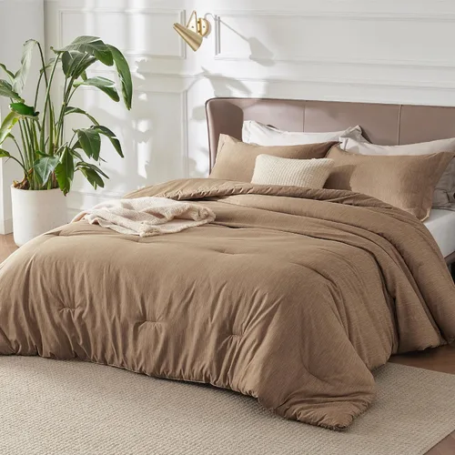 Miniatura 325 de Bedsure Juego de edredón Twin/Twin XL, ropa de cama suave beige para todas las estaciones, juego de cama teñido catiónico, 2 piezas, 1 edredón
