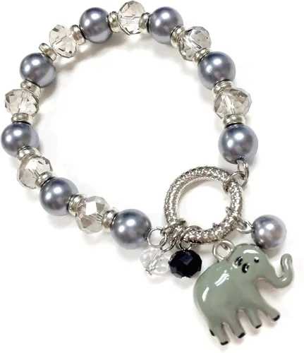 Miniatura 6 de Linpeng BR-2476B Fiona Pulsera elástica con cuentas de cristal y perlas con colgantes, gris claroblanco