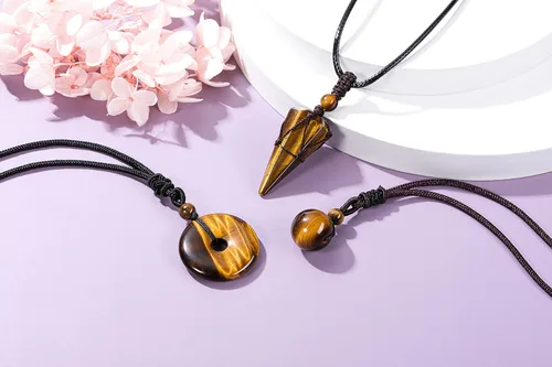 Miniatura 4 de Jovivi Juego de 3 collares de piedra de cristal curativo para hombres y mujeres, amatista natural, obsidiana negra, ojo de tigre, piedras preciosas