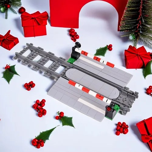 Miniatura 3 de Juego de Bloques de Construcción de Vías de Tren 01, Vías de Tren de la Ciudad, Bloques de Construcción de Paso a Nivel de Ferrocarril con Señal